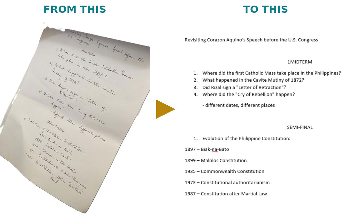 Handwritten to digital document extraction sample